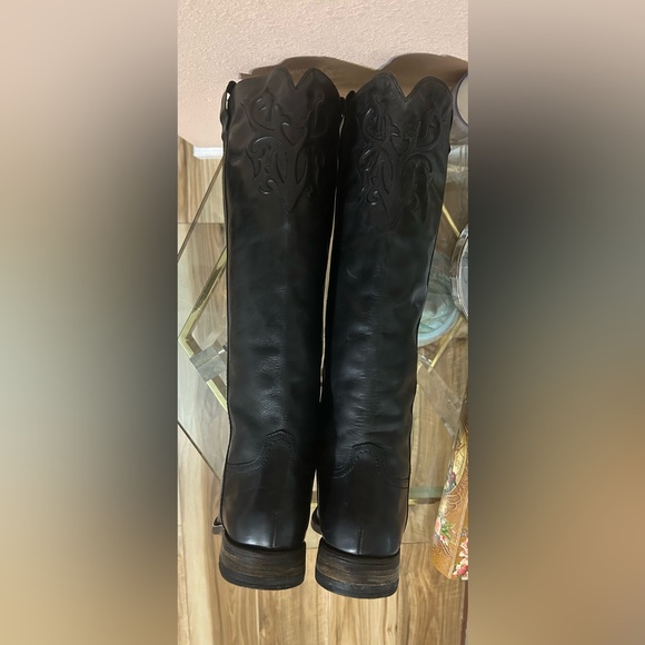RARE Lucchese Spirit Black Leather Western OTK Boots Size 8